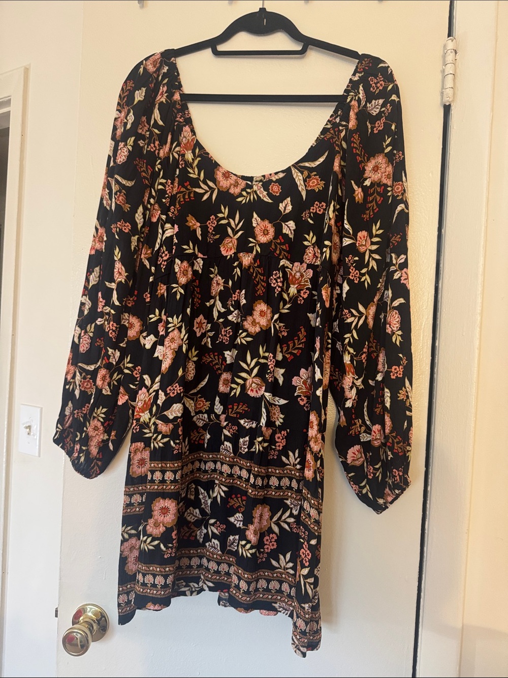 Billabong Black Floral Mini Dress with Pink and Green Accents